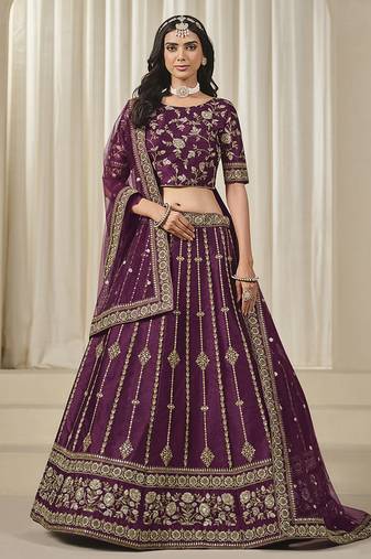 Maroon Embroidered Sequins Work Art Silk Lehenga Choli