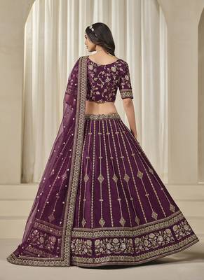 Maroon Embroidered Sequins Work Art Silk Lehenga Choli 2