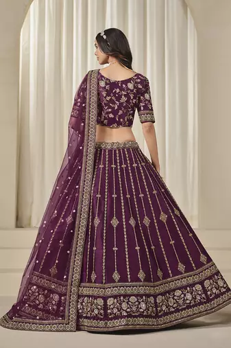 Maroon Embroidered Sequins Work Art Silk Lehenga Choli
