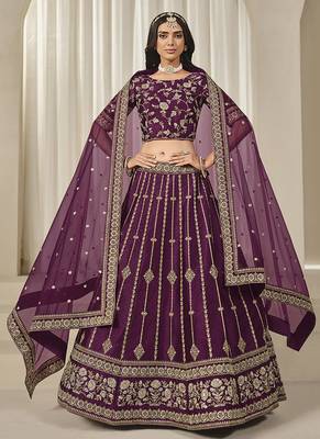 Maroon Embroidered Sequins Work Art Silk Lehenga Choli 3