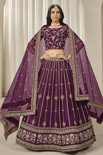 Maroon Embroidered Sequins Work Art Silk Lehenga Choli