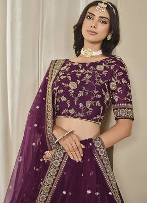 Maroon Embroidered Sequins Work Art Silk Lehenga Choli 4