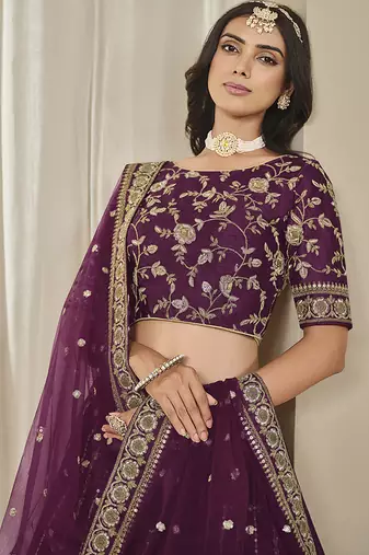 Maroon Embroidered Sequins Work Art Silk Lehenga Choli
