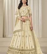 Cream Embroidered Sequins Work Art Silk Lehenga Choli