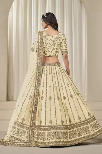 Cream Embroidered Sequins Work Art Silk Lehenga Choli