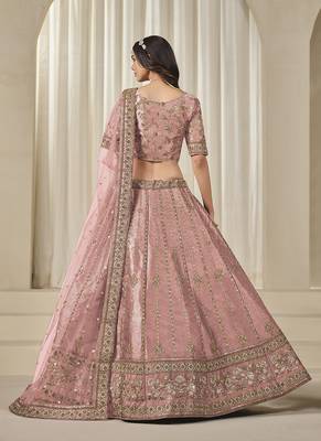 Pink Embroidered Sequins Work Art Silk Lehenga Choli 2