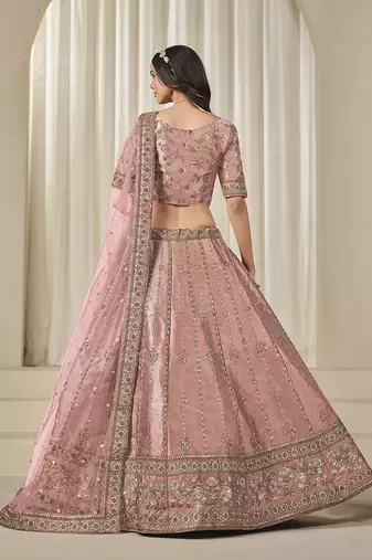 Pink Embroidered Sequins Work Art Silk Lehenga Choli