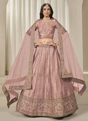 Pink Embroidered Sequins Work Art Silk Lehenga Choli 3