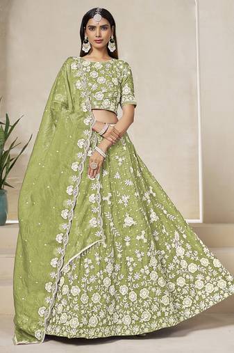 Pista Embroidered Sequins Work Organza Lehenga Choli