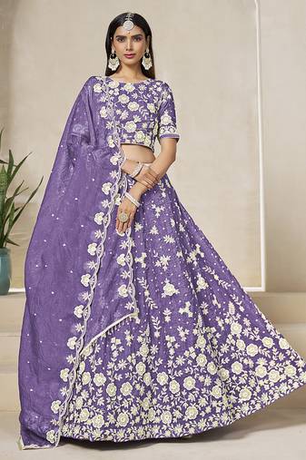 Purple Embroidered Sequins Work Organza Lehenga Choli