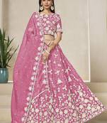 Pink Embroidered Sequins Work Organza Lehenga Choli