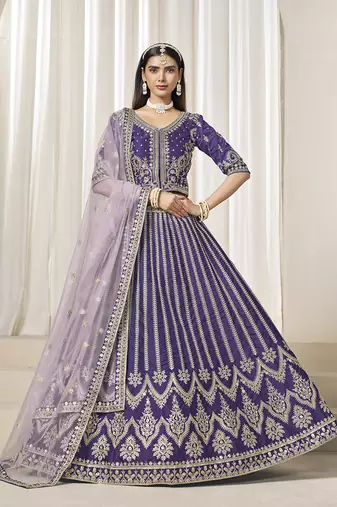 Purple Embroidered Sequins Work Art Silk Lehenga Choli