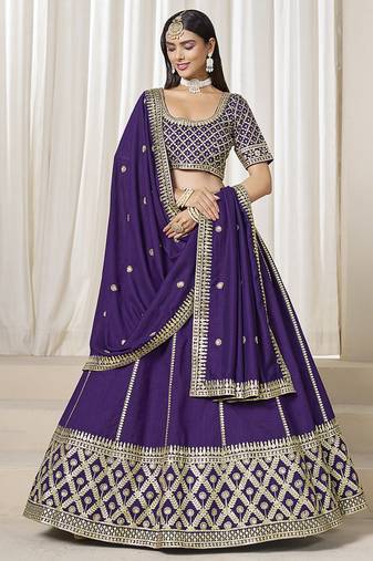Purple Embroidered Sequins Work Art Silk Lehenga Choli