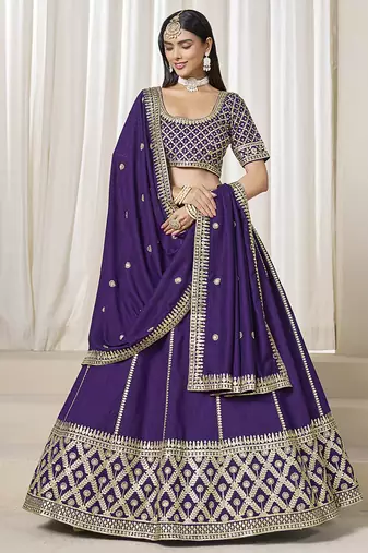 Purple Embroidered Sequins Work Art Silk Lehenga Choli