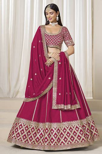 Rani Pink Embroidered Sequins Work Art Silk Lehenga Choli