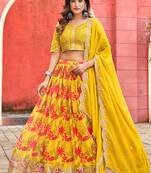 Yellow Embroidered Sequins Work Art Silk Lehenga Choli