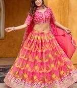 Pink Embroidered Sequins Work Art Silk Lehenga Choli