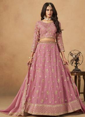 Pink Embroidered Sequins Work Organza  Lehenga Choli 1