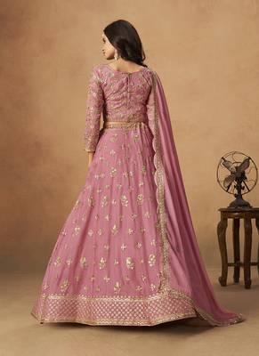 Pink Embroidered Sequins Work Organza  Lehenga Choli 2