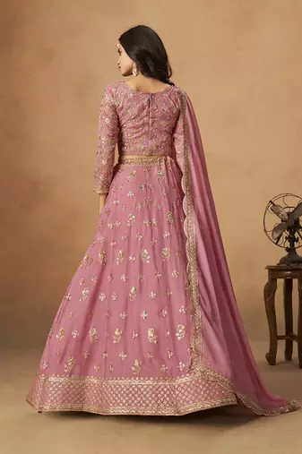 Pink Embroidered Sequins Work Organza  Lehenga Choli