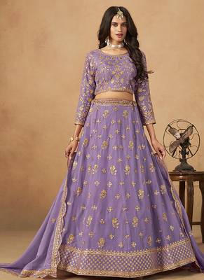 Lavender Embroidered Sequins Work Organza  Lehenga Choli 1