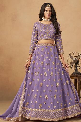 Lavender Embroidered Sequins Work Organza  Lehenga Choli