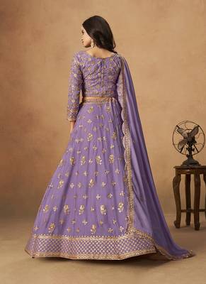 Lavender Embroidered Sequins Work Organza  Lehenga Choli 2