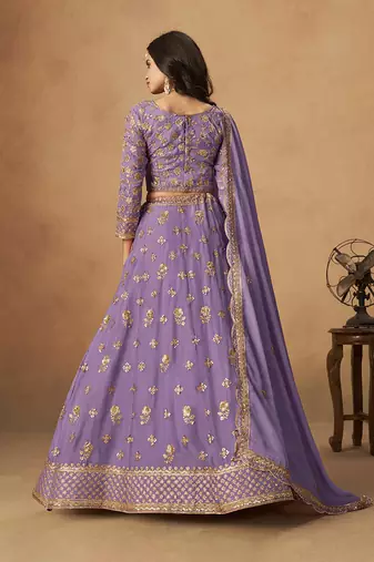 Lavender Embroidered Sequins Work Organza  Lehenga Choli