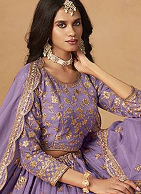 Lavender Embroidered Sequins Work Organza  Lehenga Choli 3