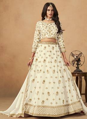 White Embroidered Sequins Work Organza  Lehenga Choli 1