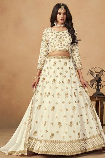 White Embroidered Sequins Work Organza  Lehenga Choli