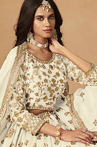 White Embroidered Sequins Work Organza  Lehenga Choli