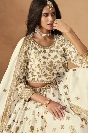 White Embroidered Sequins Work Organza  Lehenga Choli