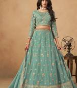 Turquoise  Embroidered Sequins Work Organza  Lehenga Choli