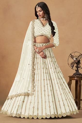 White Embroidered Gota Patti Art Silk Lehenga Choli