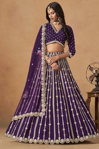 Purple Embroidered Gota Patti Art Silk Lehenga Choli