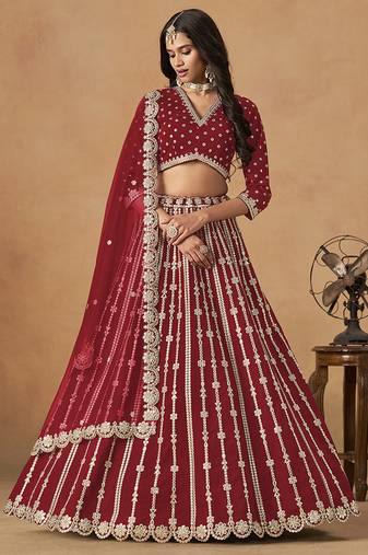 Red Embroidered Gota Patti Art Silk Lehenga Choli