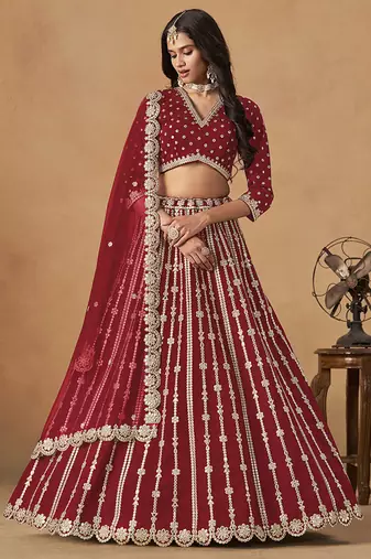 Red Embroidered Gota Patti Art Silk Lehenga Choli