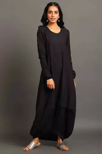 Black boho balloon dress