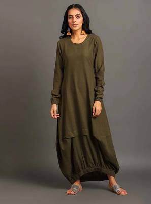 Army green boho balloon dress 1