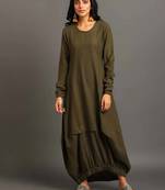 Army green boho balloon dress