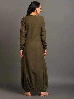 Army green boho balloon dress 3