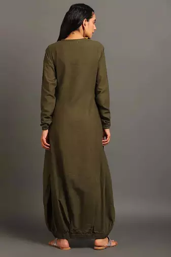 Army green boho balloon dress