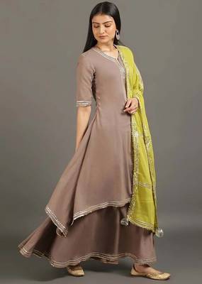 Brown pure cotton layered dress 1