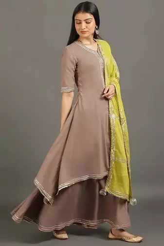 Brown pure cotton layered dress