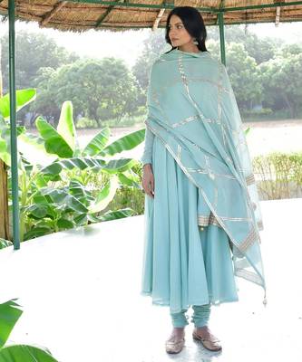 Blue mulmul anarkali set 1