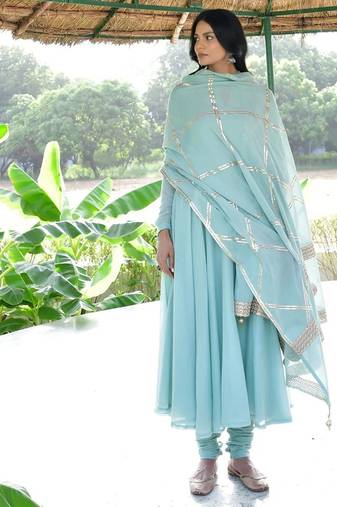 Blue mulmul anarkali set