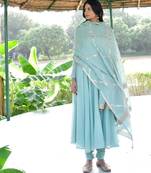 Blue mulmul anarkali set