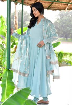 Blue mulmul anarkali set 3