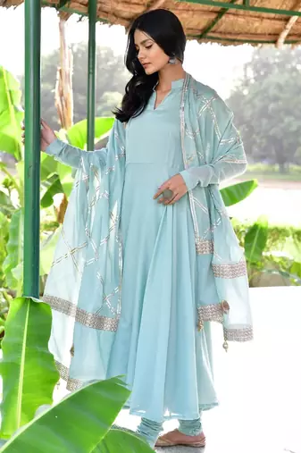 Blue mulmul anarkali set